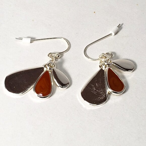 Women's Stunning Polished Silver tone & Brown Drop Dangle Earrings - 1.5" Drop - Picture 1 of 6
